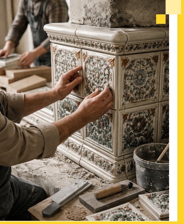 Изразцовые камины под ключ в Архангельске: проект и монтаж