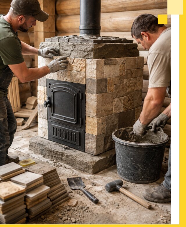 Облицовка банной печи под ключ в Архангельске: камень и плитка