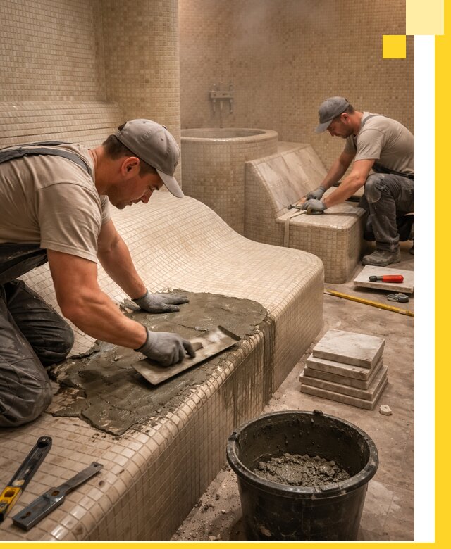 Лежаки для хамама под ключ в Архангельске, проект и монтаж