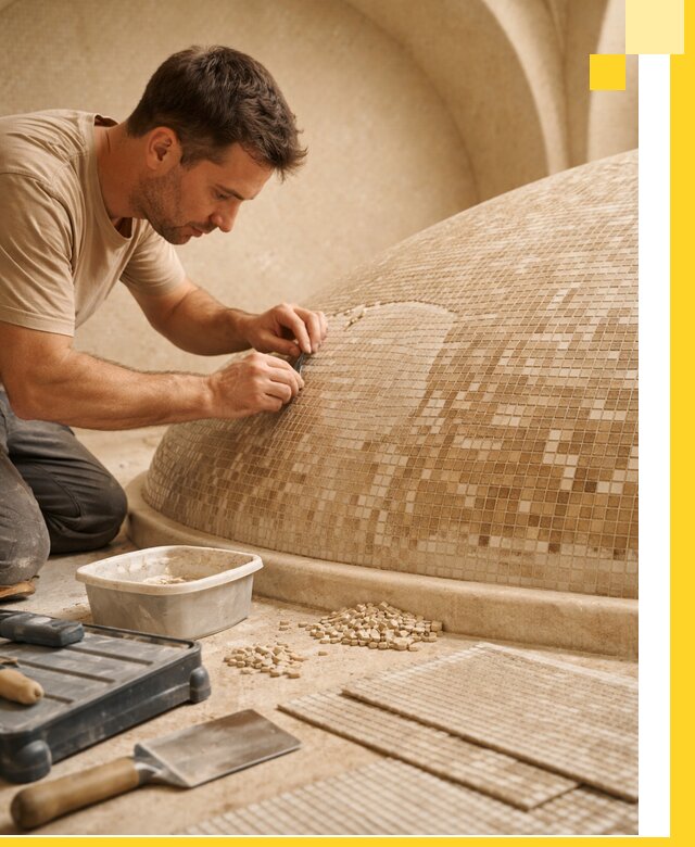 Профессиональная укладка мозаики для хамама под ключ в Архангельске